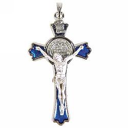 Pocket sized Enamelled St Benedict Cross - 2 inch - Blue