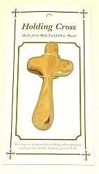 Holy Land Olive Wood Holding Cross - 3.5 inches - with prayer card