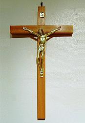 Wood Crucifix - 14 inch wall mounted - bronze corpus