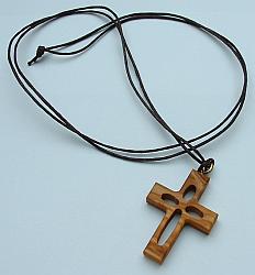 Olivewood pierced cross with cord
