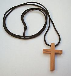 Small olivewood cross on cord