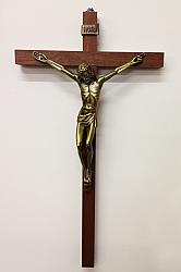 Wood Crucifix - 18 inch wall mounted - brass corpus