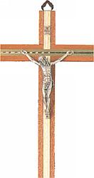 Wood crucifix with brass inlay - 8 inch