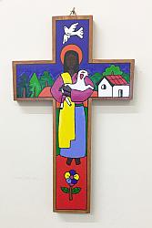 Latin American Painted Cross - 25 cm - Christ the Good Shepherd/Dove