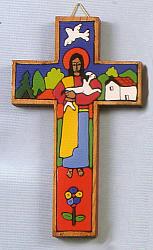 Latin American Painted Cross - 15 cm - Christ the Good Shepherd
