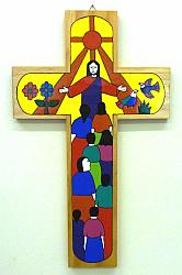 Latin American Painted Cross - 40 cm - Christ of All Nations