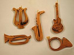 Bethlehem Olive wood Christmas Ornaments - Musical Instruments