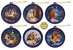 Religious Wood Tree Ornament - starry - Pack of six