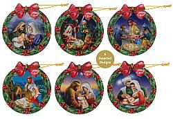 Religious Wood Tree Ornament - holly - Pack of six